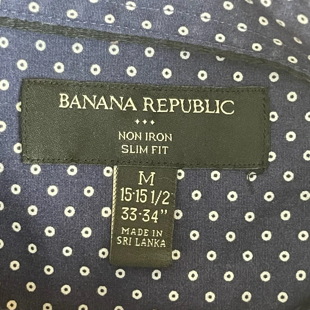 Banana Republic Men's Blue Polka Dot Slim Fit‎ Button Down Dress Shirt Size M